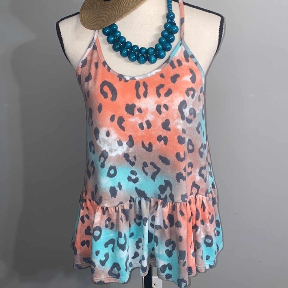 Multicolor Cheetah Print Ruffled Tank - Picture 2 of 9